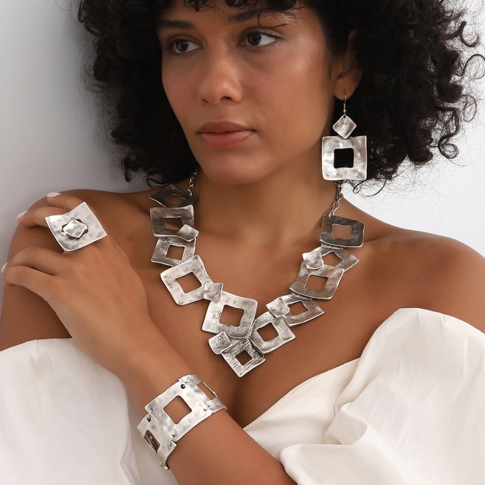Antique Silver Plated Hand Made Jewelry Set